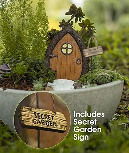 Fairy Door and Windows for Trees – Glow in The Dark Yard Art Sculpture Decoration for Kids Room, Wall and Trees Outdoor | Miniature Fairy Garden Outdoor Decor Accessories with Secret Garden Sign