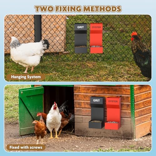 Chicken Oyster Shell Feeder and Grit Feeder,Metal Chicken Feeder,Chicken Coop Accessories,Design for Healthier Hens & Eggs
