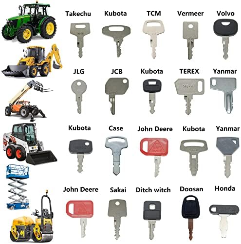 (60) Equipment Key Set For John Deere Cat Toyota JCB Volvo Doosan Bobcat Kubota Hyundai Bomag New Holland Komatsu Case Clark IH Kobelco Takeuchi Massey Ferguson JLG Genie Vermeer Terex Skyjack Hyster