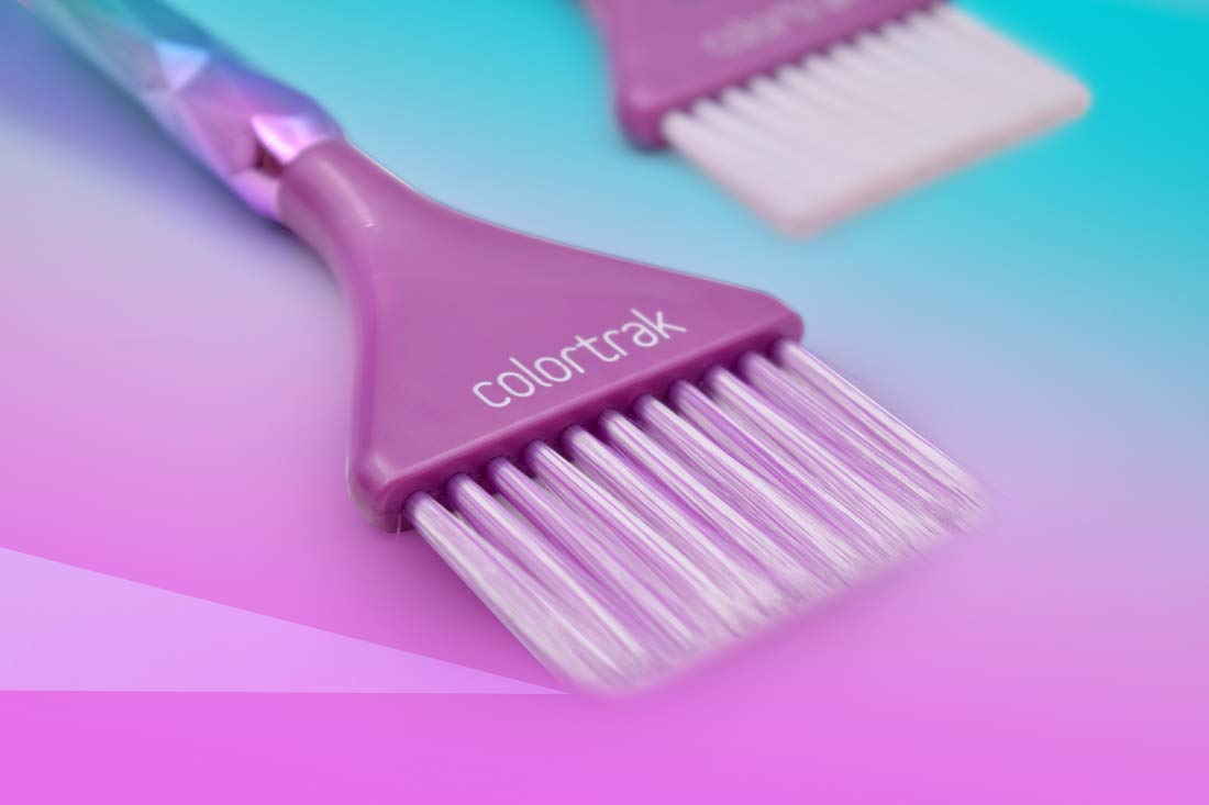 Colortrak The Aurora Collection Wide Color Brushes, Gem-Cut Handle, Tapered End, Stain-Free Metallic Finish, Matches Other The Aurora Collection Products, 2 Pack - 1xFirm Bristle, 1xFeather Bristle