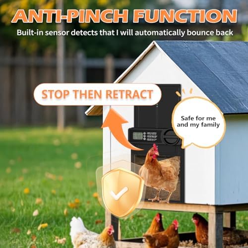 Automatic Chicken Coop Door - Aluminum Auto Chicken Coop Opener with Anti-Pinch Sensor, Battery Powered Chicken Door with Smart Timer & LCD Display, Waterproof