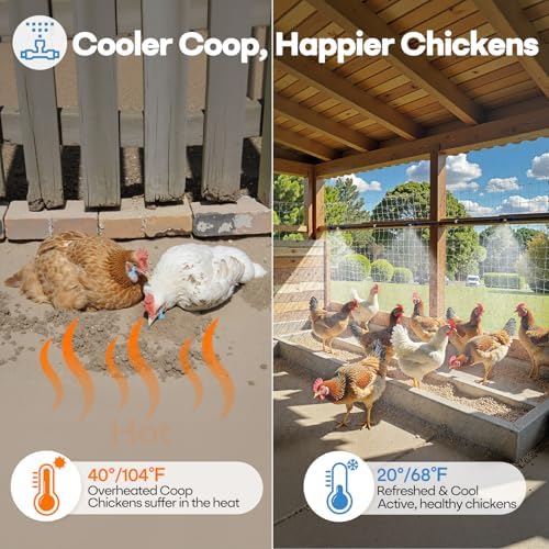 Chicken Coop Mister, 26FT Chicken Cooling System with 12 Brass Misting Nozzles, Filter, Cutter & 3/4" Adapter, Backyard Chicken Misters for Coop, Chicken Coop Accessories for Summer Heat
