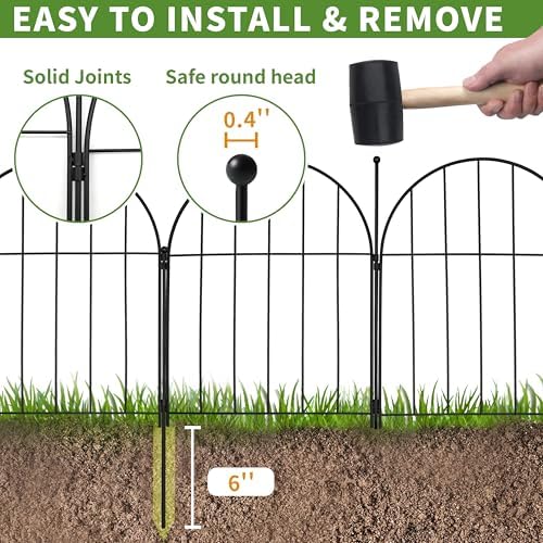 10PACK Garden Fence,11FT(L) x17inch(H) Metal No Dig Fence Animal Barrier Fence,Heavy Duty Rustproof Arched Flower Bed Edging Ornamental Wire Border Panel,Decorative Fence for Yard Patio Outdoor Decor