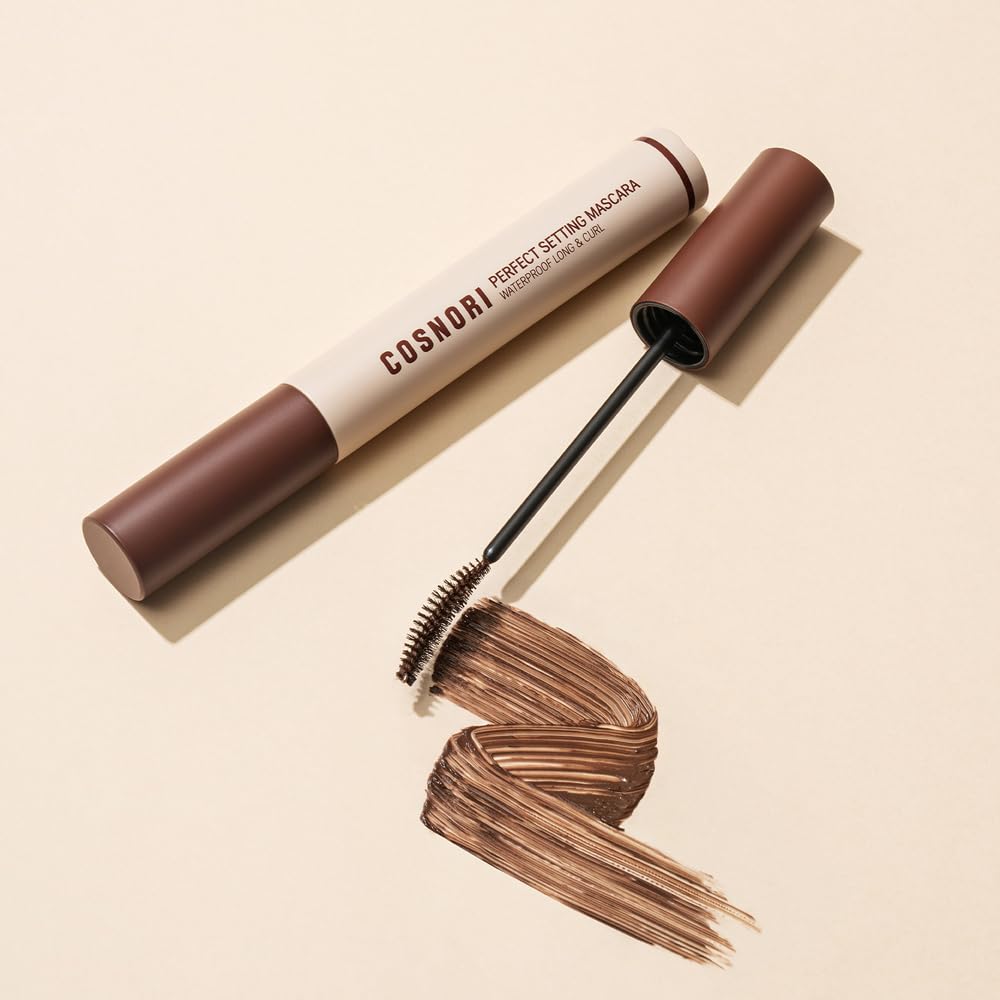 COSNORI Perfect Setting Waterproof Mascara Long&Curl 02 Cozy Brown – Long-Lasting Smudge - Brown Mascara - Korea Waterproof, Long lash, Strong fixing, Silk Amino Acids - 0.23fl oz (7ml)