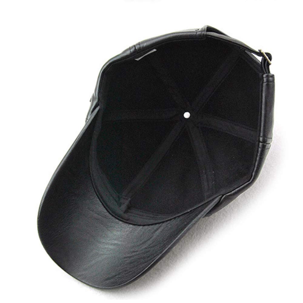 Unisex Leather Baseball Cap, Men Adjustable Structured PU Classic Baseball Cap Hat,Winter for Elderly Father (Black)