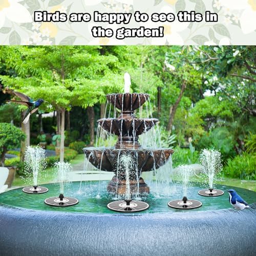 Solar Fountain White Flower, 3.5W Glass Bird Bath Fountains Solar Power No Battery with 4 Fixed Rods & 7 Nozzles, Solar Fountain Pump for Bird Bath, Pool, Garden, Outdoor, Pond