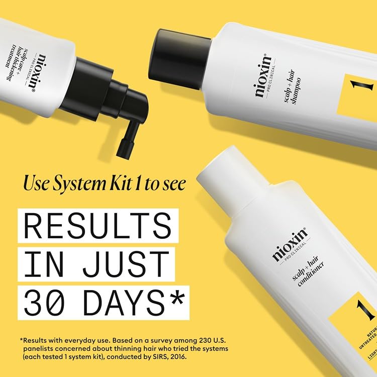 Nioxin Scalp + Hair Thickening System 1 | For Natural or Untreated Hair with Light Thinning | With Niacinamide and Biotin | Trial Size | 1 Month Supply