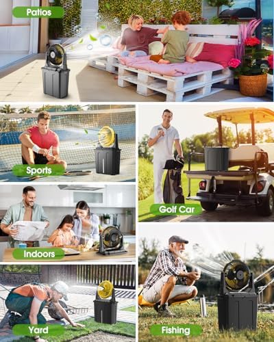 Ausic Portable Misting Fan - 9L Bucket, 10-inch Outdoor Fans for Patios/Camping/Beach/Golf etc., 20000mAh USB Rechargeable Battery Powered Floor Water Cooling Fan, 3 Strong Winds, 3 Spray Mister