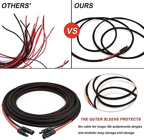 Twin Wire 30FT Solar Extension Cable - 10AWG (6mm²) Solar Panel Connector, with 6 Pairs-IP67-Male/Female Solar connectors for Outdoor Automotive RV Boat Marine Solar Panel- Black & Red
