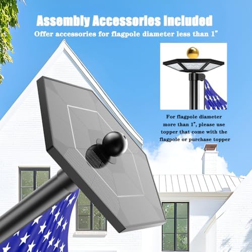 Flag Pole Light Solar Powered Top Mount, 2000Lumen IP67 Waterproof Solar Light for Flagpole, Light Up Flag Outdoor Dusk to Dawn for 18+ Hours with Twice Coverage Than Downward Lighting
