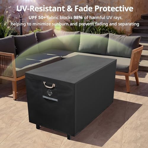 QH.HOME Gas Fire Pit Cover Rectangular 50,52 Inch - Never Fades&100% Waterproof,600D Heavy-Duty Outdoor Fire Table Cover Rectangle - 52 x 34 x 24 Inch-Fireplace Cover Black