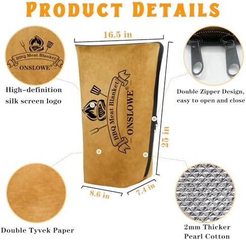 BBQ Blanket for Resting Meat, Reusable Insulated Meat Resting Bag, Smoker Meat Resting Blanket With Wide Mouth for Large Brisket/Pork Shoulders/Turkeys, BBQ Gifts for Men Dad Husband(BBQ Blanket 21in)