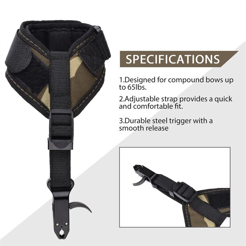 Compound Bow Release Aid Trigger Adult Archery Right Left Hand Adjustable Camouflage Wrist Strap (Pack of 1