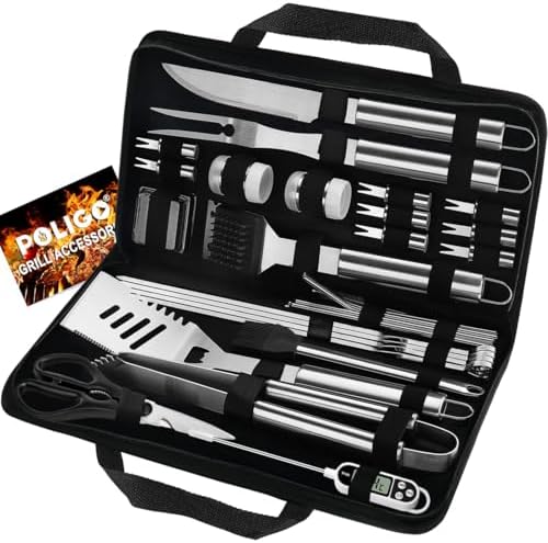 POLIGO 29 PCS BBQ Grill Accessories Stainless Steel BBQ Tools Grilling Tools Set with Storage Bag for Fathers Day Dads Birthday Presents - Camping Grill Utensils Set Ideal Grilling Gifts for Men Women