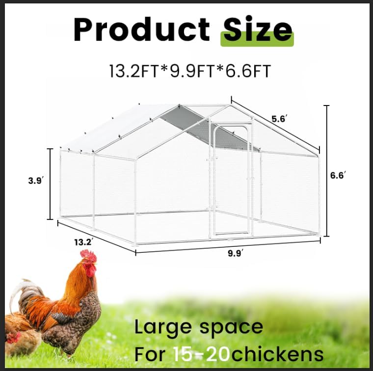 BOSSIN Bold Chicken Coop Run Large Metal Chicken Pen Outdoor, Poultry Cage Spire Shape, Heavy Duty Walkin for Yard with Waterproof and Anti-UV Cover, for Rabbits Habitat