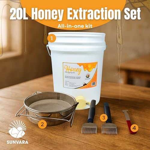 Honey Bucket with Gate 5 Gallon Kit - Stainless Steel Double Layer Strainer, Uncapping Knife Honey Scrapper Tool Beekeeping Equipment, Honey Extractor Equipment, Bee Supplies