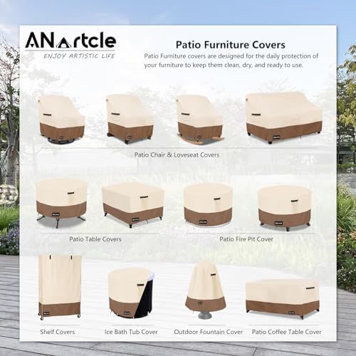 3-Seater Patio Sofa Cover,79W x 37D x 35H Inches Outdoor Couch Cover,100% Waterproof Heavy Duty Patio Sofa Covers,Patio Furniture Covers,Beige&Brown