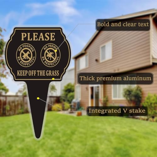 No Poop or Pee Dog Sign,13.6”X9.6” 2PACK Keep Off the Grass Yard Sign with Integrated Stake Double Sided Metal Sign for Lawn Weatherproof and Outdoor Use