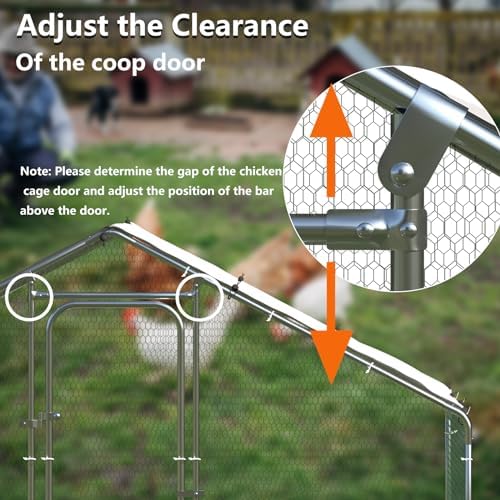 BOSSIN Bold Chicken Coop Run Large Metal Chicken Pen Outdoor, Poultry Cage Spire Shape, Heavy Duty Walkin for Yard with Waterproof and Anti-UV Cover, for Rabbits Habitat