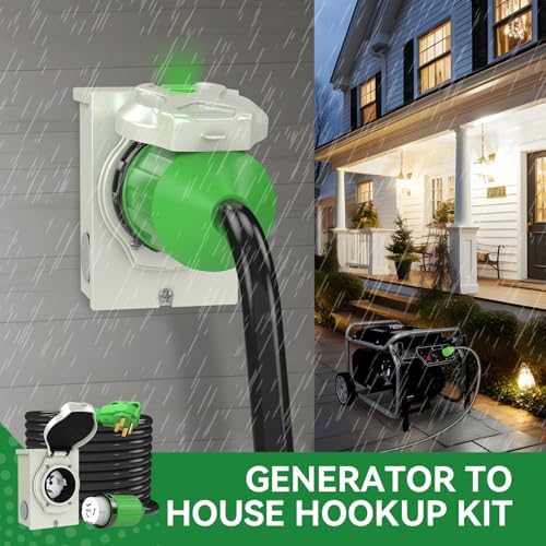 50 Amp Generator Cord 25FT and Power Inlet Box Combo Kit - Pre-Drilled, Waterproof, NEMA 14-50P to SS2-50R, ETL Listed