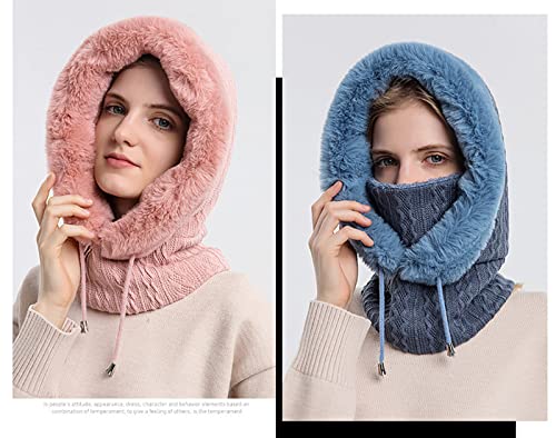 Women Ski Mask Balaclava Fleece Hood Winter Hat with Neck Cover Face Cover Mask for Outdoor Sports Dog Walking (Blue)