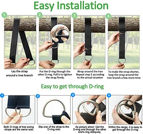 Extra Long Tree Swing Straps, 3FT/10FT/20FT/30FT Tree Swing Hanging Straps Kit Holds 5000 lbs with Tree Protector, Heavy Duty Carabiner and Swivel Perfect for Swings & Hammocks (10 FT) Black