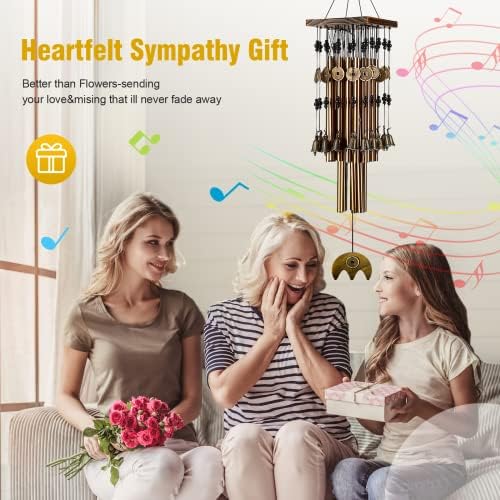 Wind Chimes for Outside, 30"Memorial Wind Chimes with 24 Copper Tubes and 16 Copper Bell for Garden,Patio,Window Wind Chime Hanging Decoration,Bronze Memorial Sympathy Wind Chime Gifts for Mom
