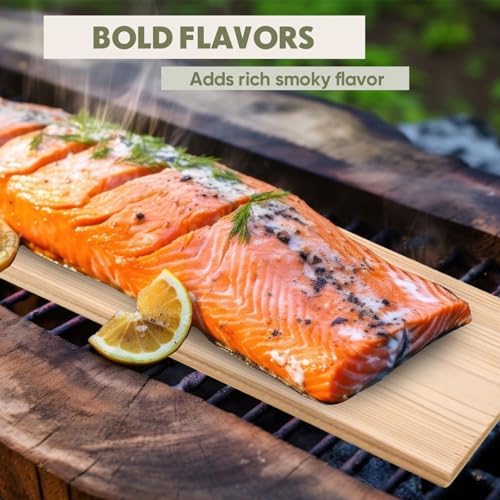 10 Pcs XL XXL Large Cedar Planks for Grilling Salmon Thicker Design Full Filet of Salmon Meat Fish and Veggies Adding Extra Smoke and Flavor Soaking Fast Easy to Use (15 x 5.5 Inches)