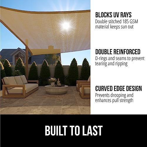 GORILLA GRIP Heavy Duty Sun Shade, UV Protection Fade Tear and Rust Resistant Rectangle Sunshade Canopy, Curved Edges Blocks Sunlight, Breathable Sail, Outdoor Patio, Lawn Garden 12x12 FT Sand