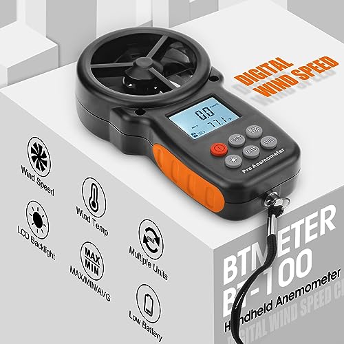 BTMETER BT-100 Handheld Anemometer, Digital Wind Speed CFM Meter Gauge Air Flow Velocity Tester for HVAC Shooting Drone, Wind Chill, 14℉-113℉ Wind Temperature