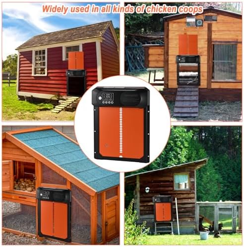 Automatic Chicken Coop Door, Solar Chicken Door with Timer, Waterproof LED Display, Light Sensor, 25M Remote Control, 4 Modes & Anti-Pinch, Large Electric Chicken Coop Door for Chicken Poultry