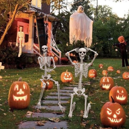 DINESIL 6Ft/185cm Halloween Skeleton, Life Size Skeleton Halloween Realistic Full Body Bones with Movable Joints for Party Haunted House Indoor Outdoor Decoration