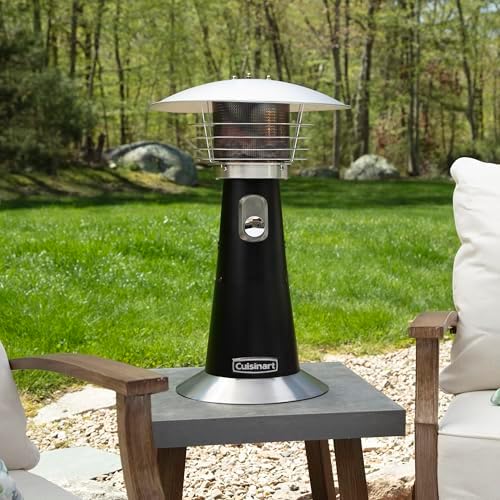 Cuisinart Portable Tabletop Patio Heater, 11,000 BTU Outdoor Propane Heater with Safety Tilt Switch and Adjustable Heat, Burner Screen Guard, 30 sq. Foot Heat Range, Black