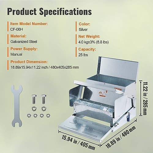 VEVOR Poultry Feeder, 25lbs Capacity, Feed Chicken Feeder with Lid & Lock, Outdoor Coop Food Dispenser, No Waste, Weatherproof Galvanized Metal Feeder for Ducks, Geese