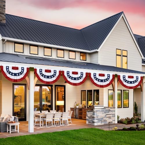 6 Pack American Pleated Fan Flag,1.5 X 3 FT American Bunting with Brass Grommets and Zip Ties,Patriotic Half Fan Banner Flag Decor, Memorial Day 4th of July Decoration Outdoor