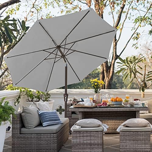 JEAREY 9FT Outdoor Patio Umbrella Outdoor Table Umbrella with Push Button Tilt and Crank, Market Umbrella 8 Sturdy Ribs UV Protection Waterproof for Garden, Deck, Backyard, Pool (Light Gray)