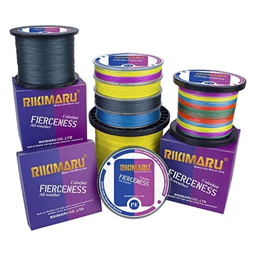 RIKIMARU Braided Fishing Line Abrasion Resistant Superline Zero Stretch&Low Memory Extra Thin Diameter Multicolor 327Yds, 10LB