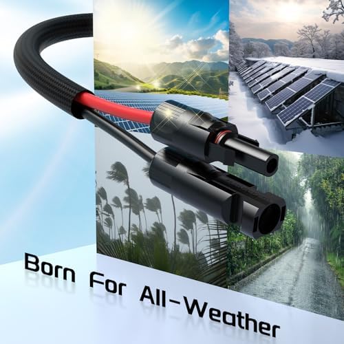 10AWG 30FT Solar Panel Extension Cable, Flame Retardant Protective Sleeving,Bateria Power Twin Wire 10 Gauge Solar Cable with IP68 Female & Male Waterproof Connectors, Dust Caps for Home, RV