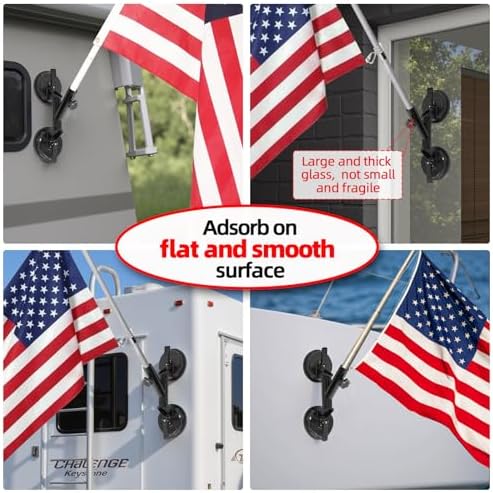 Quick Flag Mount for RVs, New Upgrade Suction Cup Flagpole Holder, Strong Suction Heavy Duty Metal RV Flag Pole Mount Compatible with Camper, Truck, Boats, Yachts