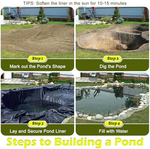 7 x 10 FT Pond Liner, 20 Mil Pond Liners for Outdoor Ponds, HDPE Pond Liner Easy Cutting Puncture Resistant, Pond Liners for Water Garden Fountain Waterfall, Koi Fish Aquaculture Pond