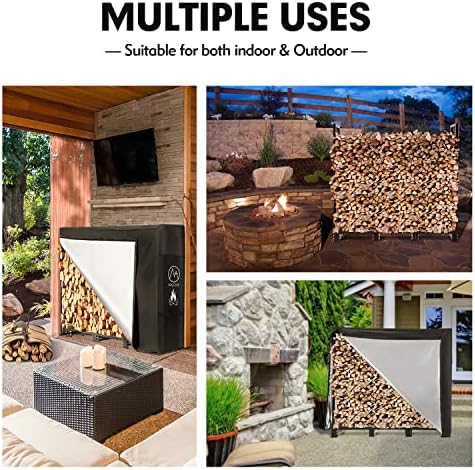NALONE 4FT Outdoor Firewood Rack with Cover&Carry Bag Heavy Duty Square Strong Stand Rack with Waterproof Cover for Fireplace Fire Pits Wood Pile Storage Holder Lumber Rack