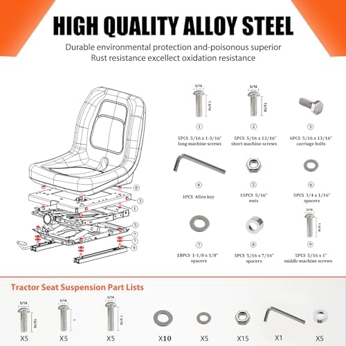 Suspension Kit with Slider Track for Zero Turn Lawn Mower Tractor Forklift, Compatible with Most Aftermarket Seats - Same Day Shipping