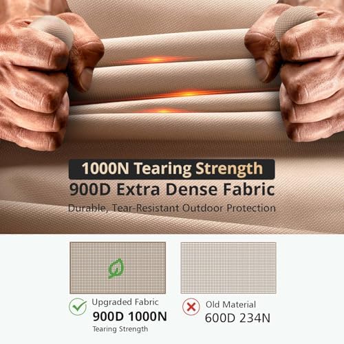 QH.HOME Fire Pit Cover Round-41-44 Inch Heavy Duty 900D Strong Tear-Resistant and UV Resistant and Waterproof and Fading Resistant Material Polyester Firepit Covers Round for Outdoor Fire Pit-Wheat
