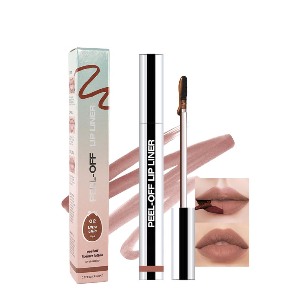 Hxssll Matte Liquid Lip Stain Peel Off Lip Liner Tattoo- Brown, Waterproof, Smudge-Proof, Peel Off Lip Stain Tattoo, Long-Lasting Non-Stick Cup Lip Gloss for All Skin Types (0.12 fl oz, #02)