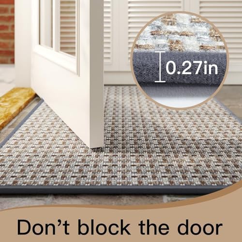 Door Mat Entrance 24"x35", Dirt Resistant and Absorbent, Non-Slip Rubber Backing Floor Mats, Easy Clean Low-Profile Doormat for Entryway, Front Door, Inside Entrance, Grey