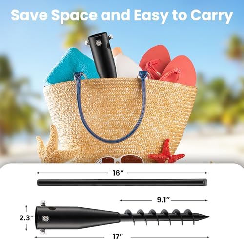 Beach Umbrella Sand Anchor - Heavy Duty Outdoor Umbrella Holder No Dig Ground Umbrella Base - Sturdy and Reliable 2.3“ Inner Diameter, Black(1 Pack)