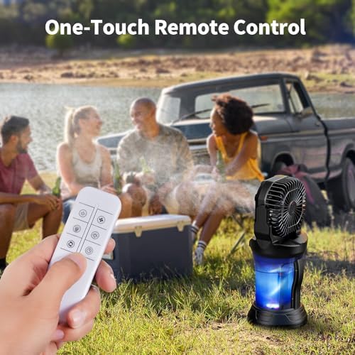 Portable Misting Fan,30000mAhRechargeable Misting Fan With Remote,Portable Mist Fans for Outside Patios Camping Beach & Travel,RGB Light,4 Speeds & Spray,120° Auto Oscillating,2l Bucket Mist Cooling