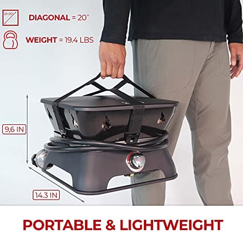 Outland Living Firebowl 805 Firecube 14” Portable Square Smokeless Propane Fire Pit – Outdoor Gas Fire Pit with Cover & Carry Kit, Lava Rocks, 58,000 BTU, Black