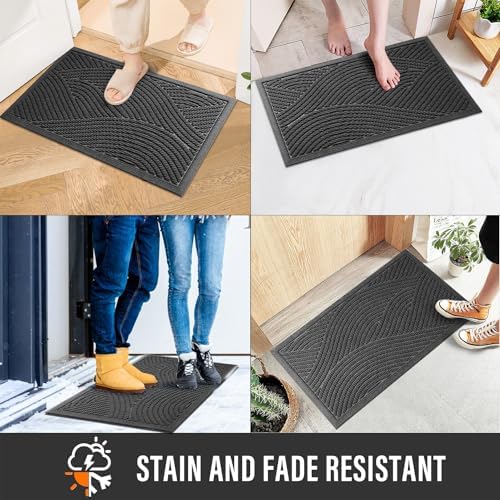 Sturdy Front Door Mat, Absorbent Muddy Dirt Resist Welcome Door Mats Outdoor Indoor, Stain and Fade Resistant, Non-Slip Backing Entry Mat Low Profile Doormat for Entryway, 36×24, Grey