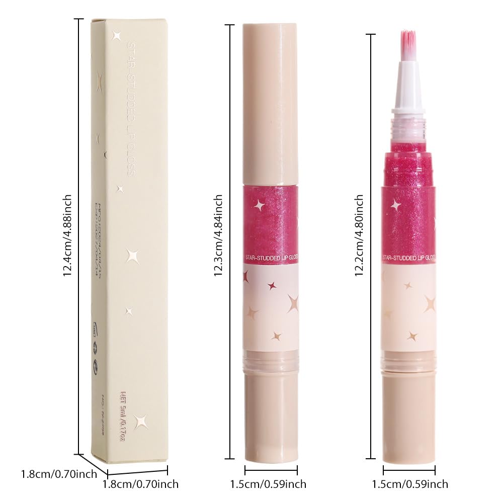 evpct 1Pcs Baby Pink Pearlescent Shine Shimmer Glitter Lipstick Lip Gloss, Metallic Sparkly Sparkle Glossy Lip Gloss Tint Stain Liquid Lipsticks Makeup Set for Women Long Lasting Waterproof 2